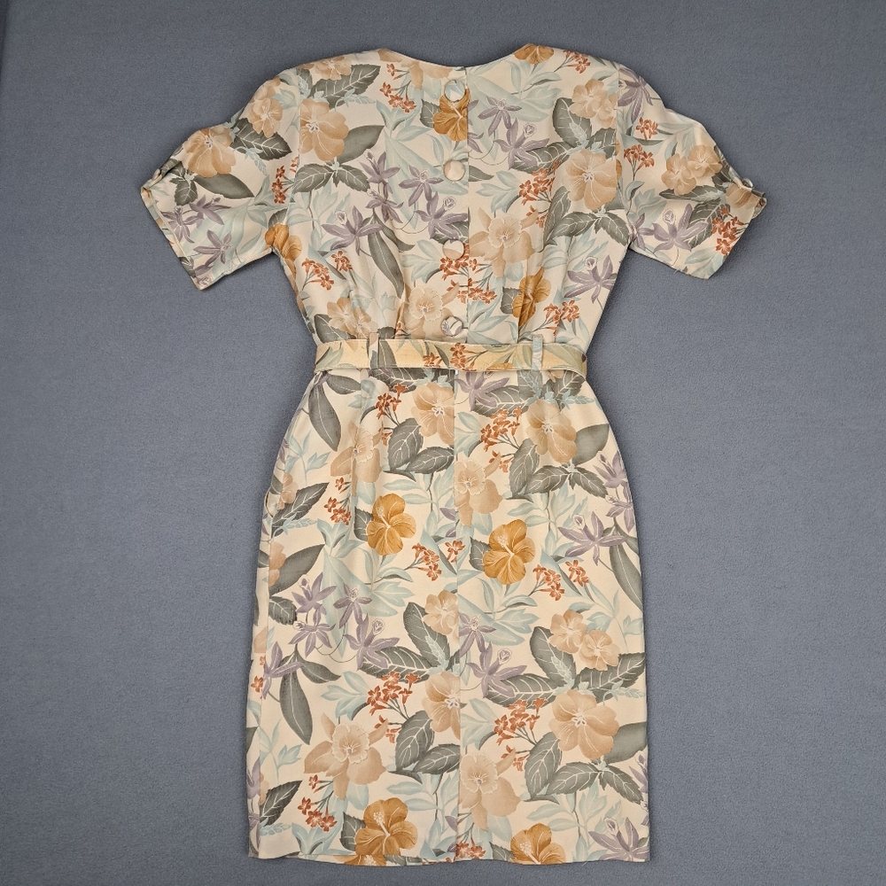 Vintage Silk Dress Womens 6P Floral Print Neutral Tones Barrie Pace Prarie Wife‎ - Picture 13 of 14